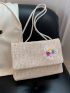 Medium Flap Straw Bag Vacation Braided Detail Flower Decor