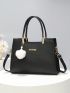 Letter Decor Square Bag PU Black Double Handle Fashionable