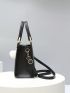 Letter Decor Square Bag PU Black Double Handle Fashionable