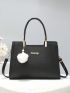 Letter Decor Square Bag PU Black Double Handle Fashionable