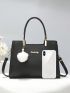 Letter Decor Square Bag PU Black Double Handle Fashionable