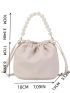 Mini Bucket Bag Faux Pearl Decor PU Fashionable Litchi Embossed