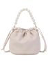 Mini Bucket Bag Faux Pearl Decor PU Fashionable Litchi Embossed