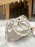 Mini Bucket Bag Faux Pearl Decor PU Fashionable Litchi Embossed