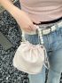 Mini Bucket Bag Faux Pearl Decor PU Fashionable Litchi Embossed