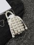 Mini Satchel Bag With Inner Pouch Glamorous Faux Pearl Decor Top Handle Chain