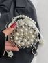 Mini Satchel Bag With Inner Pouch Glamorous Faux Pearl Decor Top Handle Chain