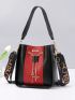 Two Tone Bucket Bag Fashionable Key & Star Decor Top Handle PU