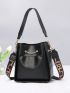 Two Tone Bucket Bag Fashionable Key & Star Decor Top Handle PU