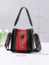 Two Tone Bucket Bag Fashionable Key & Star Decor Top Handle PU