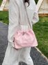 Stitch Detail Bucket Bag PU Pink Drawstring Fashion