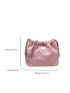 Stitch Detail Bucket Bag PU Pink Drawstring Fashion