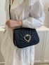 Quilted Square Bag Heart Decor Black Flap Fashion