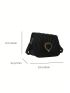 Quilted Square Bag Heart Decor Black Flap Fashion