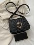 Quilted Square Bag Heart Decor Black Flap Fashion