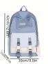 Medium Classic Backpack Colorblock Letter Patch Decor Preppy