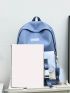 Medium Classic Backpack Colorblock Letter Patch Decor Preppy