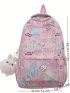 Medium Classic Backpack Letter & Cartoon Graphic Preppy