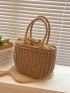 Drawstring Design Straw Bag Vacation Double Handle