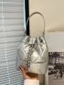 Mini Quilted Pattern Bucket Bag Drawstring Design Metallic Funky
