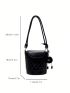 Mini Quilted Pattern Flap Bucket Bag Knot Design Strap