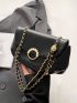 Small Faux Pearl Decor Flap Chain Shoulder Bag Ruched Detail