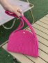 Small Straw Bag Neon Pink Funky Double Handle