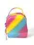 Mini Classic Backpack Colorblock Striped Pattern PVC