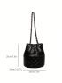 Mini Quilted Pattern Chain Bucket Bag Solid Black