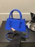 Small Baguette Bag Litchi Embossed Minimalist Blue