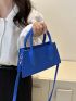 Small Baguette Bag Litchi Embossed Minimalist Blue