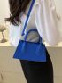 Small Baguette Bag Litchi Embossed Minimalist Blue