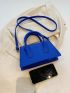 Small Baguette Bag Litchi Embossed Minimalist Blue