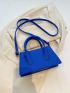 Small Baguette Bag Litchi Embossed Minimalist Blue