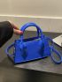 Small Baguette Bag Litchi Embossed Minimalist Blue