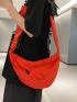 Mini Hobo Bag Zip Front Solid Red Minimalist