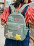 Star & Letter Patch Decor Functional Backpack Zipper Preppy