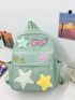 Star & Letter Patch Decor Functional Backpack Zipper Preppy