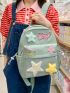 Star & Letter Patch Decor Functional Backpack Zipper Preppy