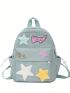 Star & Letter Patch Decor Functional Backpack Zipper Preppy