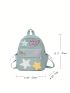 Star & Letter Patch Decor Functional Backpack Zipper Preppy