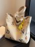 Letter Graphic Shopper Bag With Bag Charm Oversized