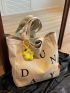 Letter Graphic Shopper Bag With Bag Charm Oversized