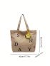 Letter Graphic Shopper Bag With Bag Charm Oversized