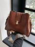 Minimalist Crossbody Bag Metal Decor Brown Vintage