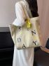 Letter Graphic Shopper Bag With Bag Charm Oversized