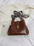 Minimalist Crossbody Bag Metal Decor Brown Vintage