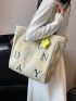 Letter Graphic Shopper Bag With Bag Charm Oversized