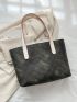 Geometric Pattern Shoulder Tote Bag Black Double Handle For Daily