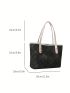 Geometric Pattern Shoulder Tote Bag Black Double Handle For Daily